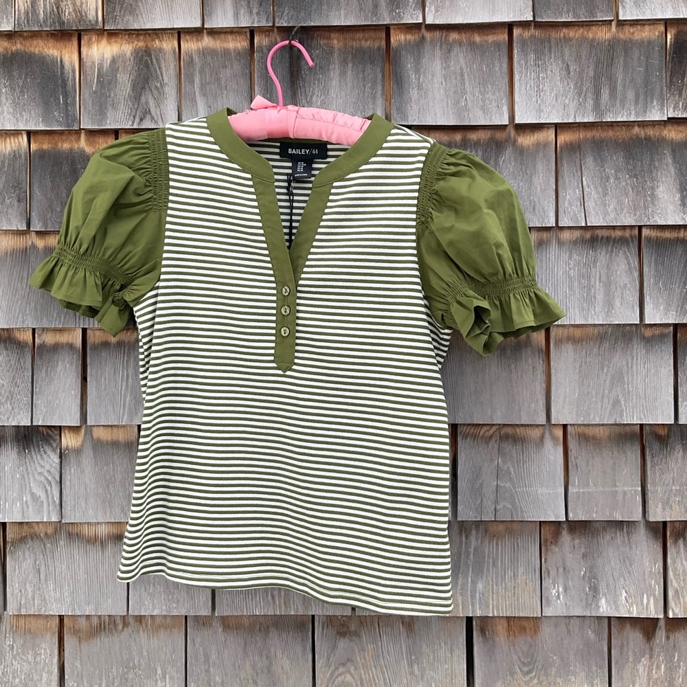 Bailey 44 Green and White Striped Button Down Shirt